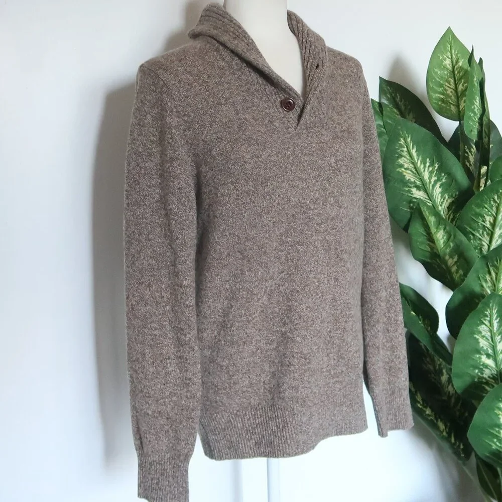 J.Crew Men's Marled Lambswool Shawl Collar Pullover Sweater Long Sleeve Cozy S